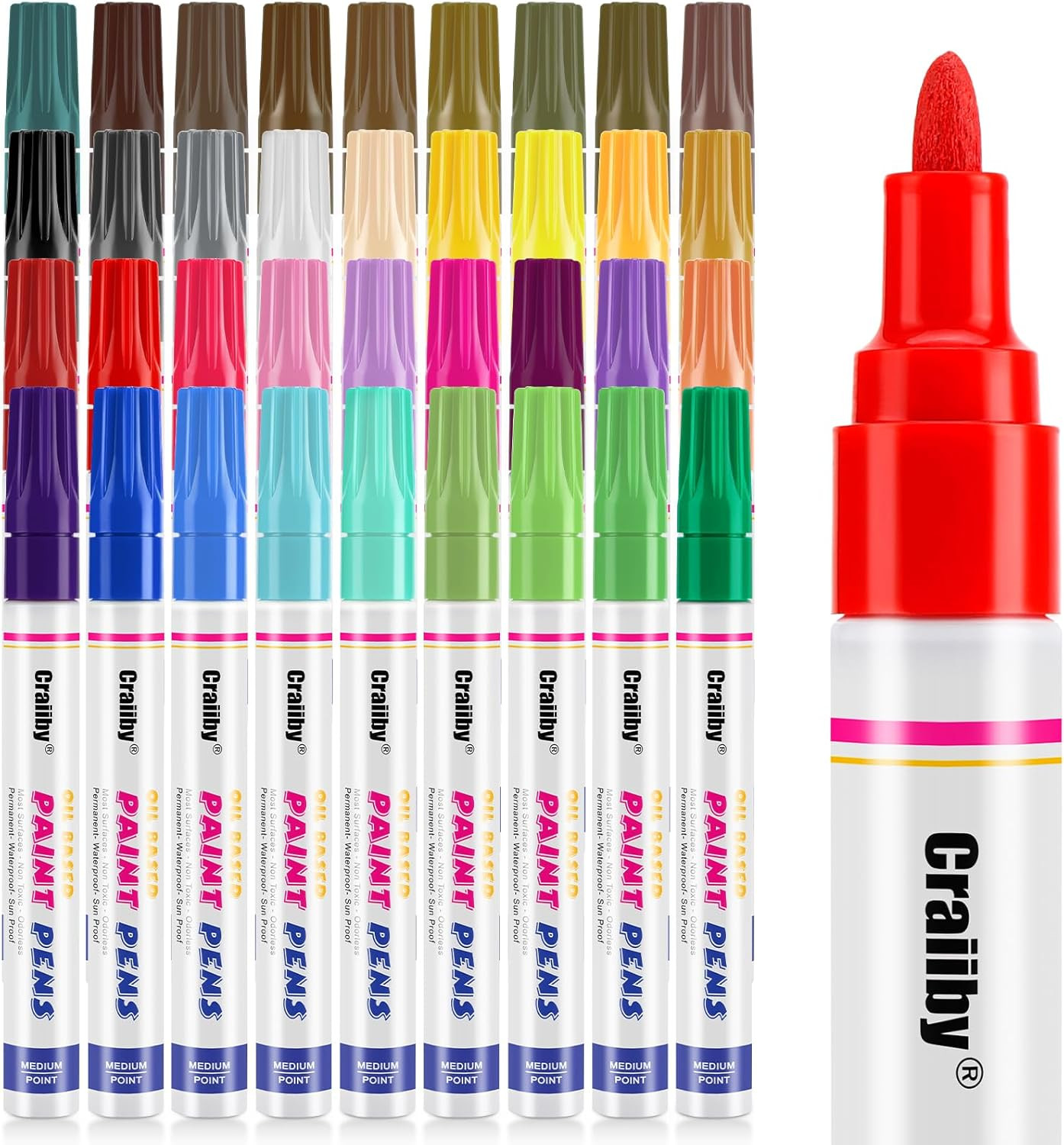 Paint Markers, 36 Colors Oil-Based Waterproof Quick Dry Perm