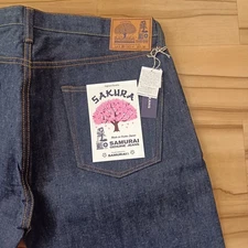 Samurai Jeans S500AX-SAKURA 18oz Indigo Sakura Cotton Selvedge Non Wash 32in