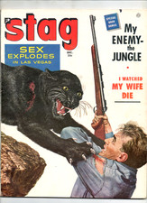 STAG MAGAZINE DECEMBER 1954.  BLACK PANTHER ATTACK COVER.  CYNTHIA BROOKS.