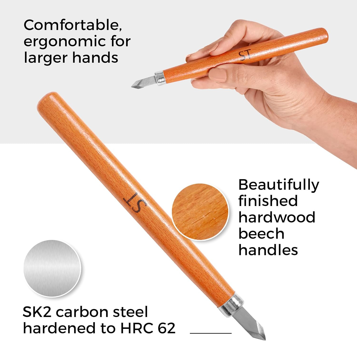 Beginner-Friendly Wood Carving Kit, 15pc Wood Carving Tools Set with Razor Sharp