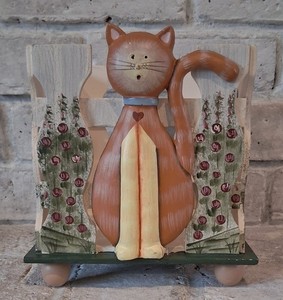 Kathy Hatch Collection Cat Wooden Carry Caddy Fold Art Country Organizer Basket