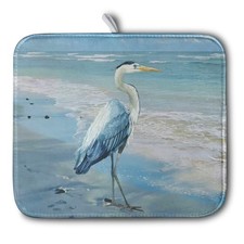 Summer Blue Dish Drying Mat for Kitchen Counter 16x18 Inch Heron Coastal Beach 