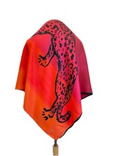 AS8 Vintage Silk Scarf Silk Leopard Big Cat Print Red Orange Square Unbranded