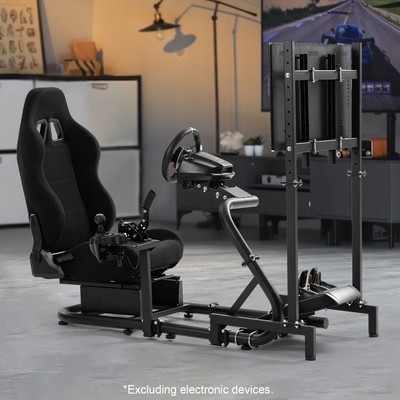Marada Racing Sim Cockpit Semi Open With Monitor Stand & Black Seat Fit Logitech