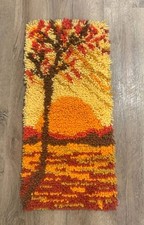 Handmade Latch Hook Rug Sunset Tree Design