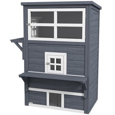 Feral Cat House Outdoor, 3-Tier Kitty Shelter, Weather Resistant, w/ Escape Door