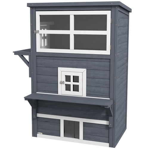 Feral Cat House Outdoor, 3-Tier Kitty Shelter, Weather Resistant, w/ Escape Door