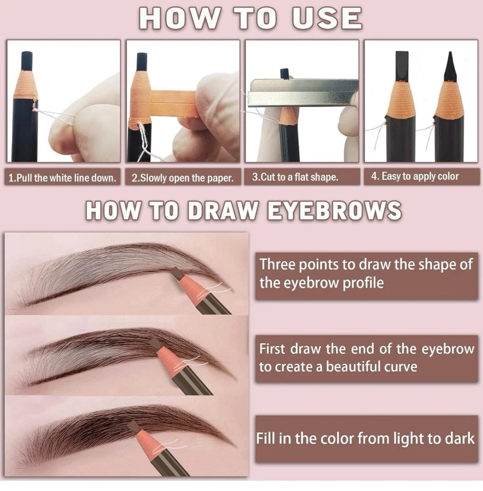 5 Piece Dark Brown Waterproof Eyebrows Pencil Tattoo Makeup Sharpening Blade - Image 2 of 4