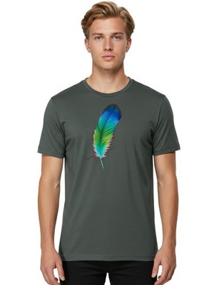 Colorful-Feather Mens Graphic Tee, 100% Cotton, Casual Summer Wear
