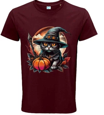 RADIANCE APPAREL Halloween Black Cat Witch T-Shirt, Spooky Pumpkin Design