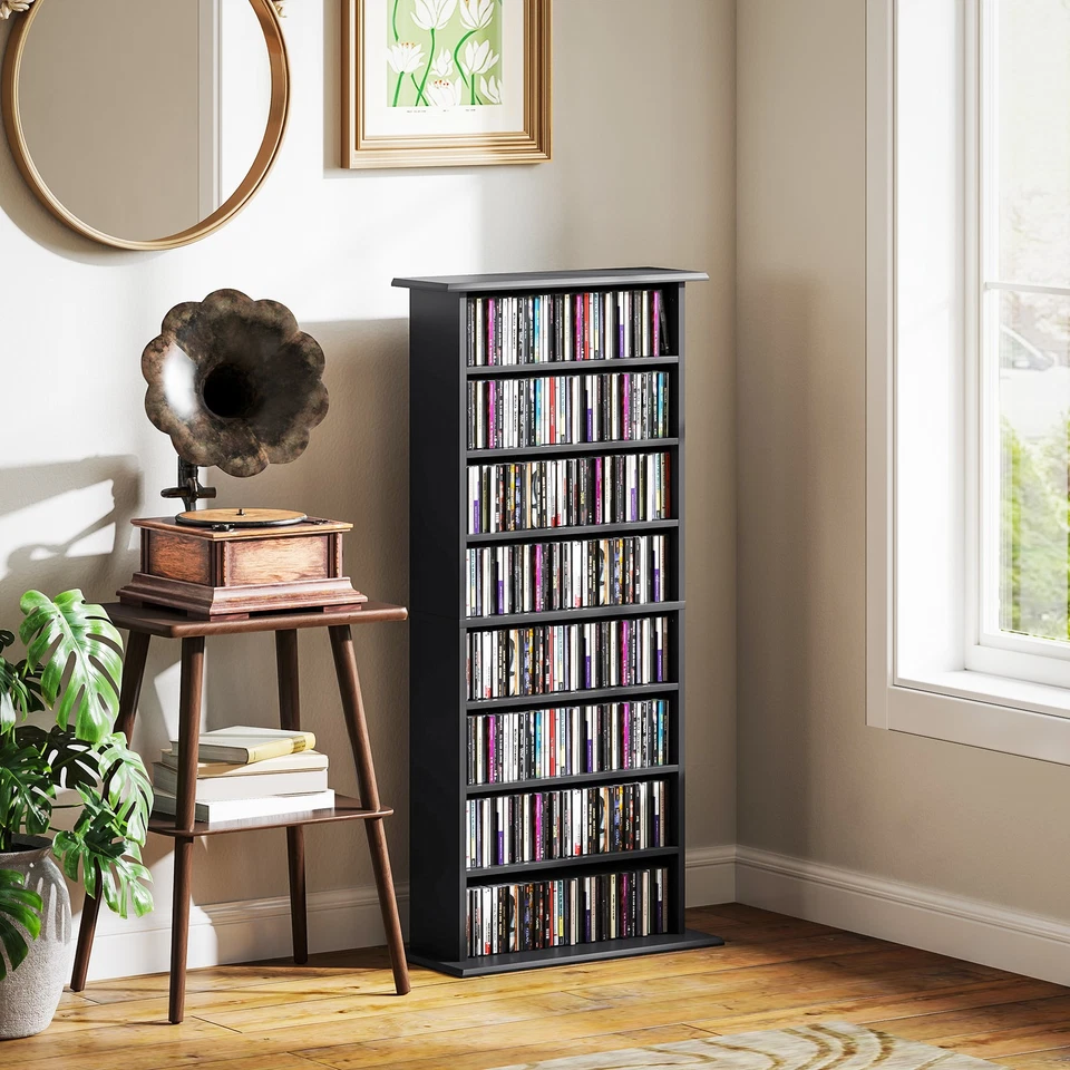 HOMCOM CD Storage Unit DVD Tower Blu-ray Storage Shelf for Living Room Black - Image 2 of 4