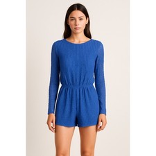 Alexis Blue Textured Lace Long Sleeve Romper   Size Small