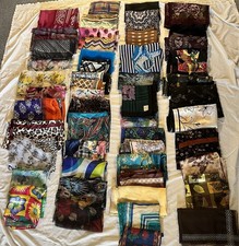 Vintage  Modern Scarves Lot 50 Size  Shape Variety Crafts Silk Crepe Poly