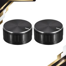 2 x Potentiometer Knob Knurled Shaft Black Aluminum Surface Rotary 40mmx17mm