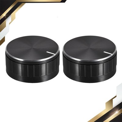 2 x Potentiometer Knob Knurled Shaft Black Aluminum Surface Rotary 40mmx17mm
