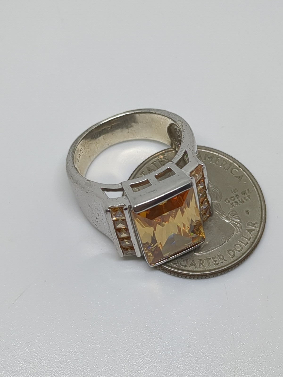 FAS Sterling Silver 925 Rectangular Yellow Citrin… - image 3