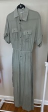 Fashion Nova Green Belted Shirt Dress S Collared Button Down Woven Polyester