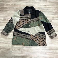 Ali Miles Jacket Green/black Patchwork Button Front Blazer Art To Wear Boho Sz M