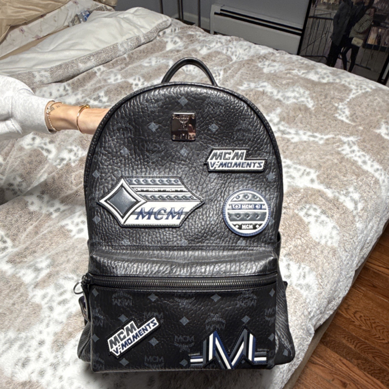 MCM patch Logo Black/grey Backpack Adjustable Str… - image 1