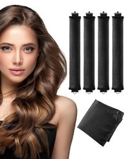 Heatless Curls Overnight with Satin Head Scarf, Velvet Hair Rollers for
