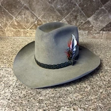 Vintage Stetson 4X Beaver Cowboy Hat Gray Feathered Western Size 6 1/2? READ