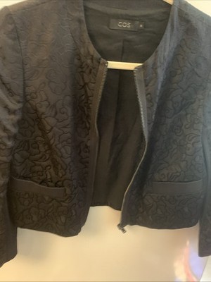 COS Textured Black Elegant, Women s Jacket, Long Sleeves Flower Design Size 34