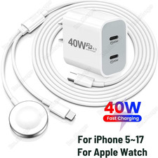 For iPhone iWatch 9 8 7 6 5 4 3 2 Magnetic Fast Charger Cable PD 40W USB C Block