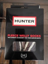 Hunter Fleece Welly Socks Brown Cream Zig Zag Cuff Boot Liners Size M NIB