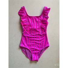 Cat  Jack Girls Pink  Purple Stripe Ruffle One Piece Swimsuit Size Small NWT