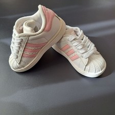 Adidas Superstar Bebé Niña Talla 7 Blanco Rosa Tenis Punta Concha Niños Zapatos