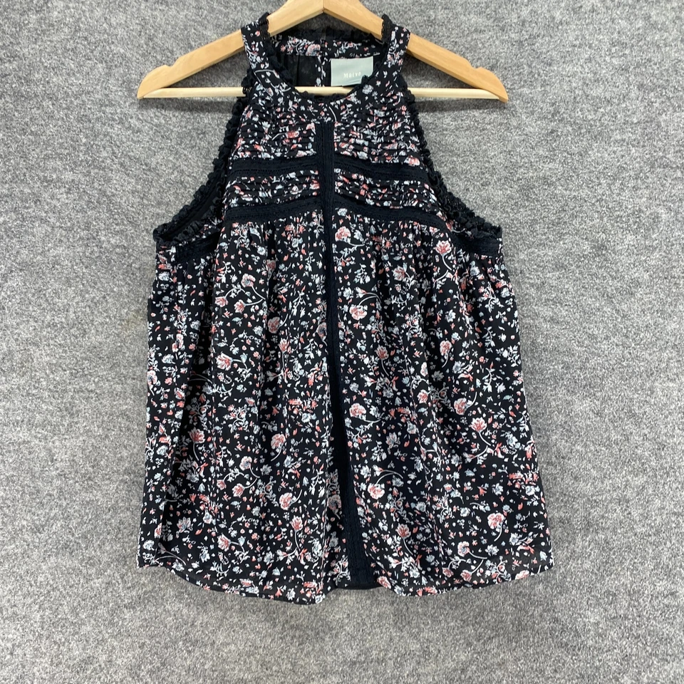Blusa Maeve Mujer S Pequeña Negra Floral Sin Mangas Correa Ancha Cuello Redondo Forrada Foto 4 de 4