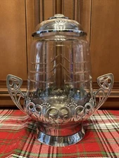 Antique Bowling Vessel Silver Plated Crystal Jar With Lid