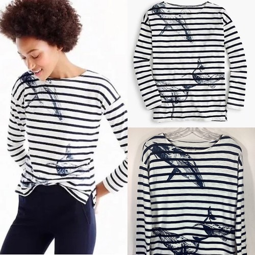 NWOT J.CREW XXS Wildlife Conservation Society relaxed whale tee in stripe G3113