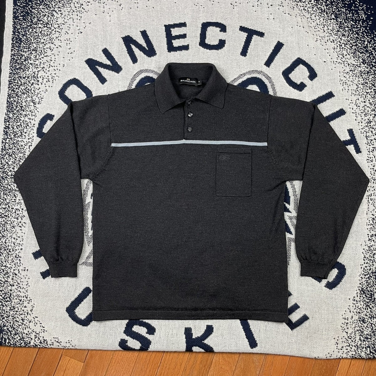 【送料関税込】Balenciaga BB Long Sleeve Polo Balenciaga Vintage Mens Striped BB Logo Long Sleeve Polo