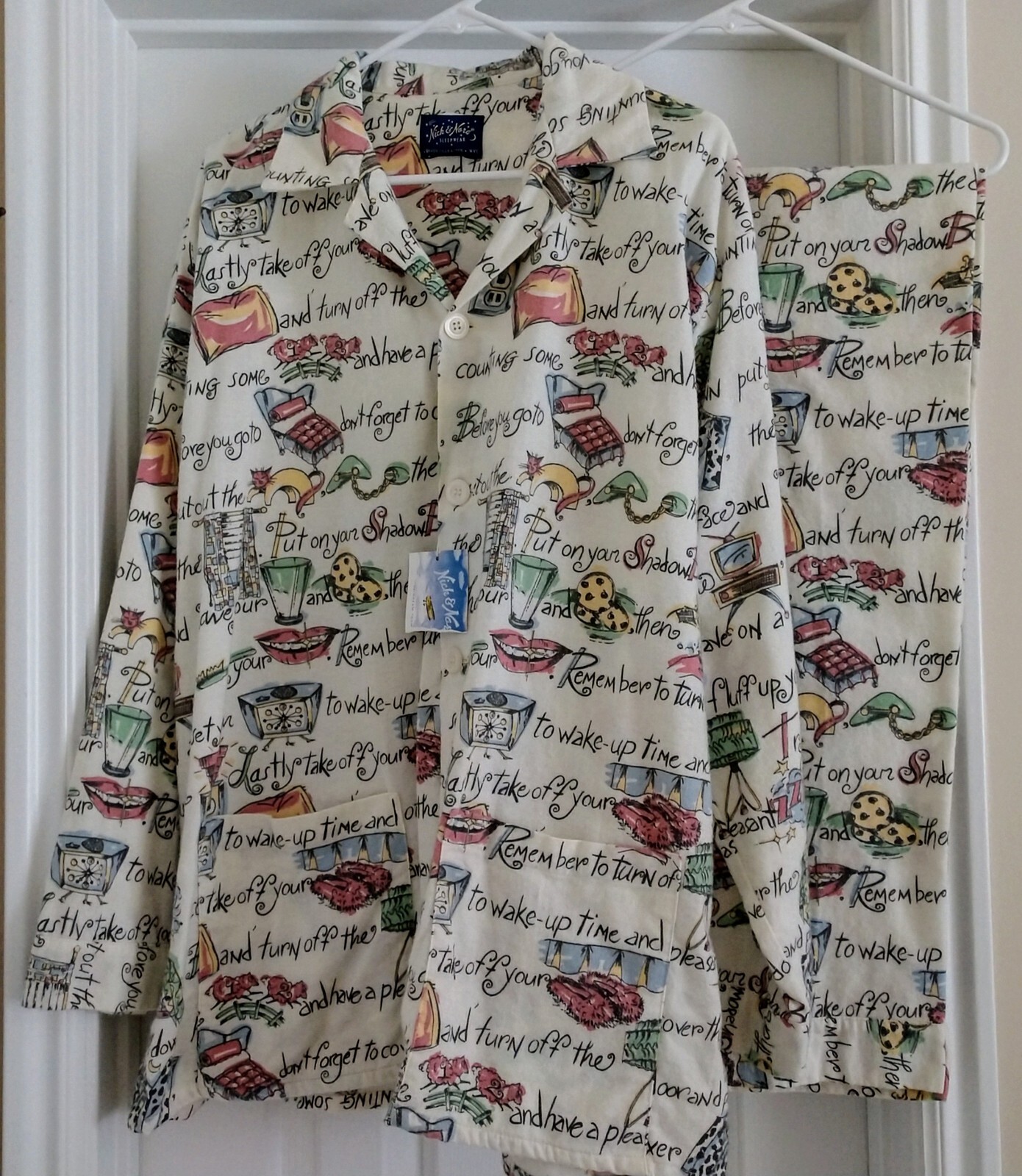 Nick and Nora NWT Rare 100percent Cotton Flannel "Bed Time Story" Flannel Pajama Set