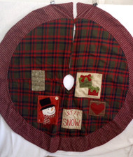 Hobby Lobby Decorative Christmas Tree Skirt Green Red Plaid Snowman Patches 47"