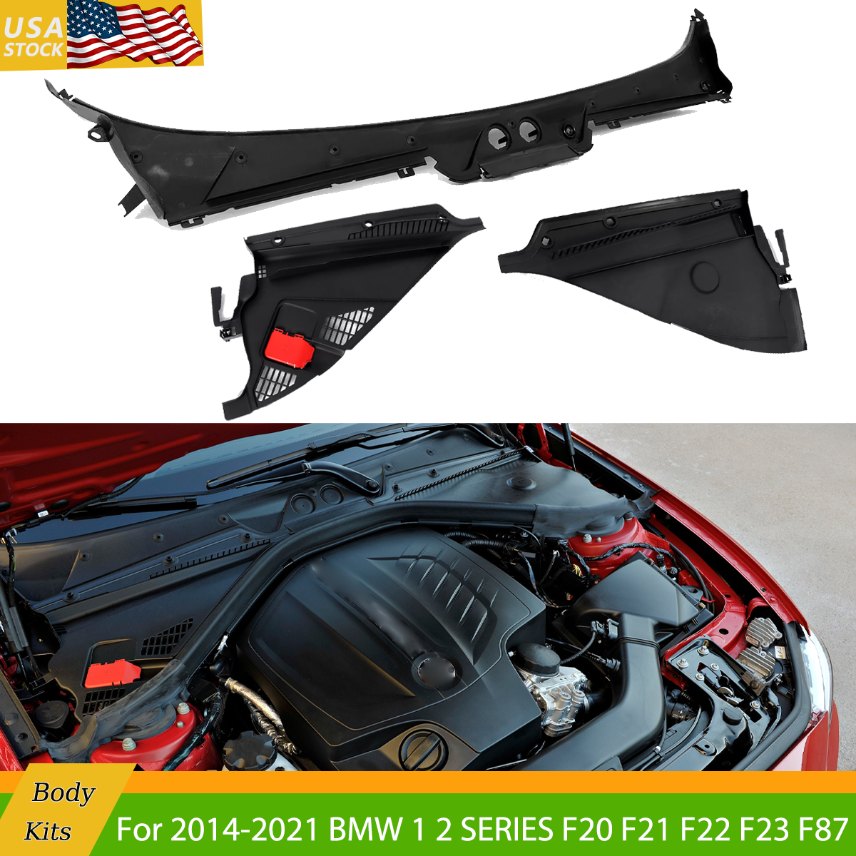 3Pcs Windshield Wiper Cowl Cover For 14-21 BMW F20 F21 F22 F87