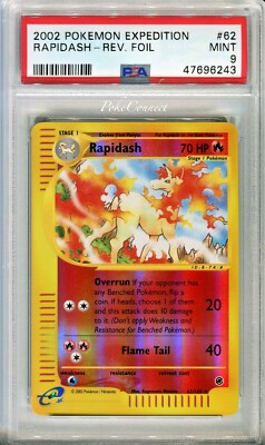 PSA 9 MINT Pokemon RAPIDASH Reverse Holo Rare 2002 Expedition #62