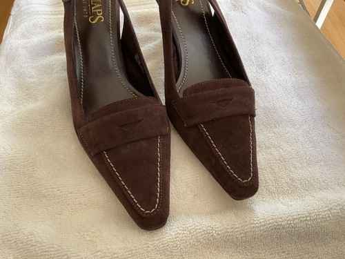 Chaps Suede Brown Slingback Heels "Steffie" Women's Size 7.5 - Picture 3 of 10