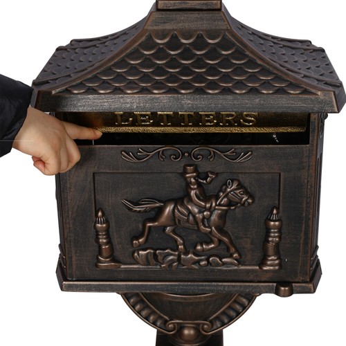 Cast Aluminum Mailbox - Bronze Postal Box, Locking Door & 2 Keys, Classic Design - Picture 5 of 12
