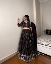 RECEPTION WEAR HEAVY FAUX GEORGETTE BLACK LEHENGA CHOLI WITH DUPATTA FOR GIRLS