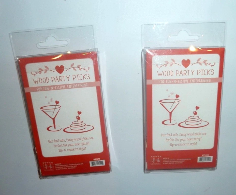 Paquete de 2 palillos de dientes para adorno de pasteles de madera corazones suministros de boda de fiesta de San Valentín Foto 3 de 4