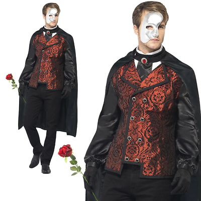 Phantom of the Opera Masquerade Costume Mens Halloween Fancy Dress Adults