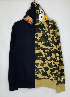APE SHARK FULL ZIP HOODIE 1ST CAMO YELLOW × BLACK A BATHING APE