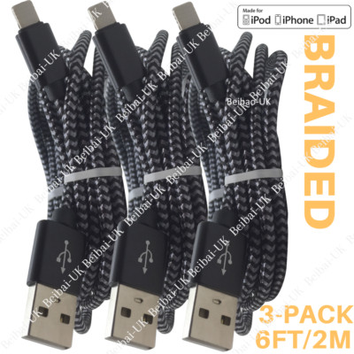 3 Pack Heavy Duty USB Fast Charging Cable Cord 6Ft For iPhone 14 13 12 11 8 Plus