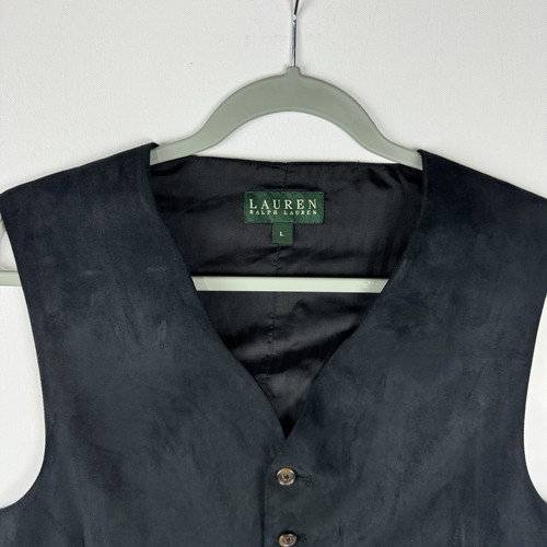 Lauren Ralph Lauren Large Green Label Black Dress Vest Polyester - 6 Button - Picture 6 of 8