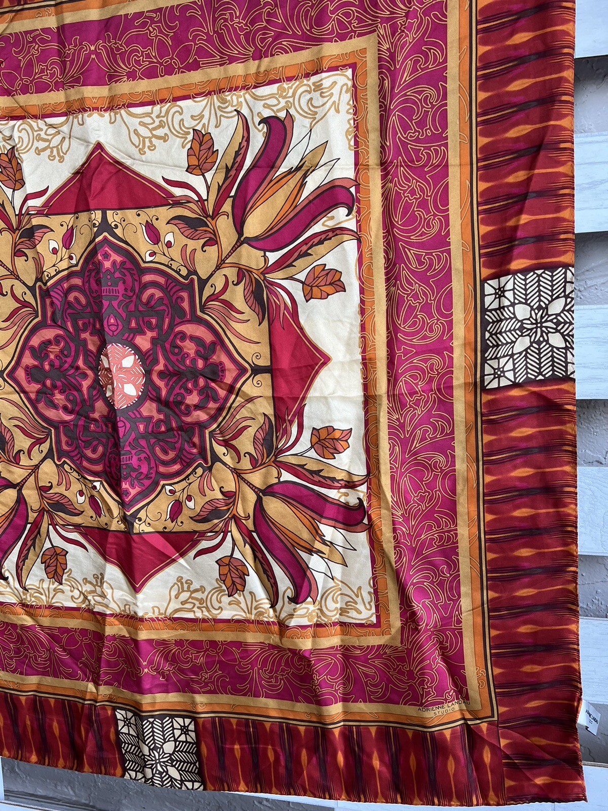 Adrienne Landau Studio Red Floral 100% Silk Scarf 34x34”