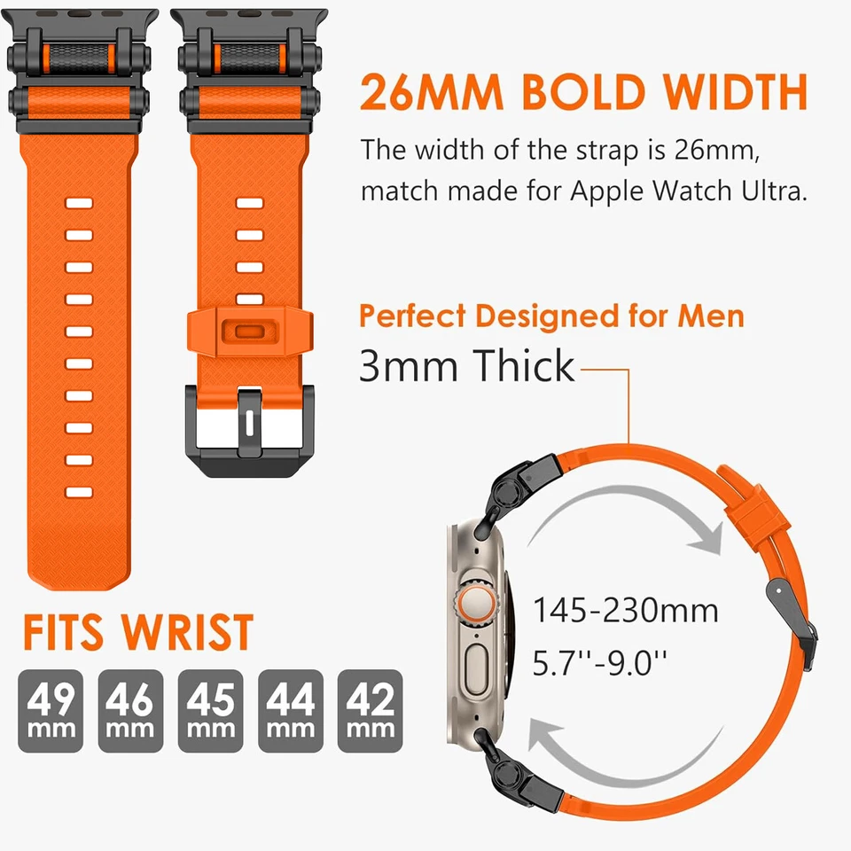 Silicone Strap Metal Connector For Apple Watch Ultra 2/ Ultra/10/9/8/7/6/SE/5/4 - Image 4 of 4