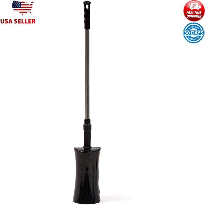 Black Multi-Functional Clog Remover Plunger Squeegee W/ Touch-Free Caddy Holder