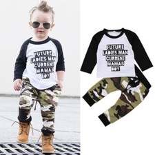 2PCS Toddler Baby Boys Clothes Camouflage Tops Pants Tracksuit Outfits Set